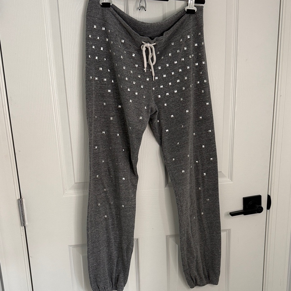 Monrow Gray Sweatpants with Silver Studs